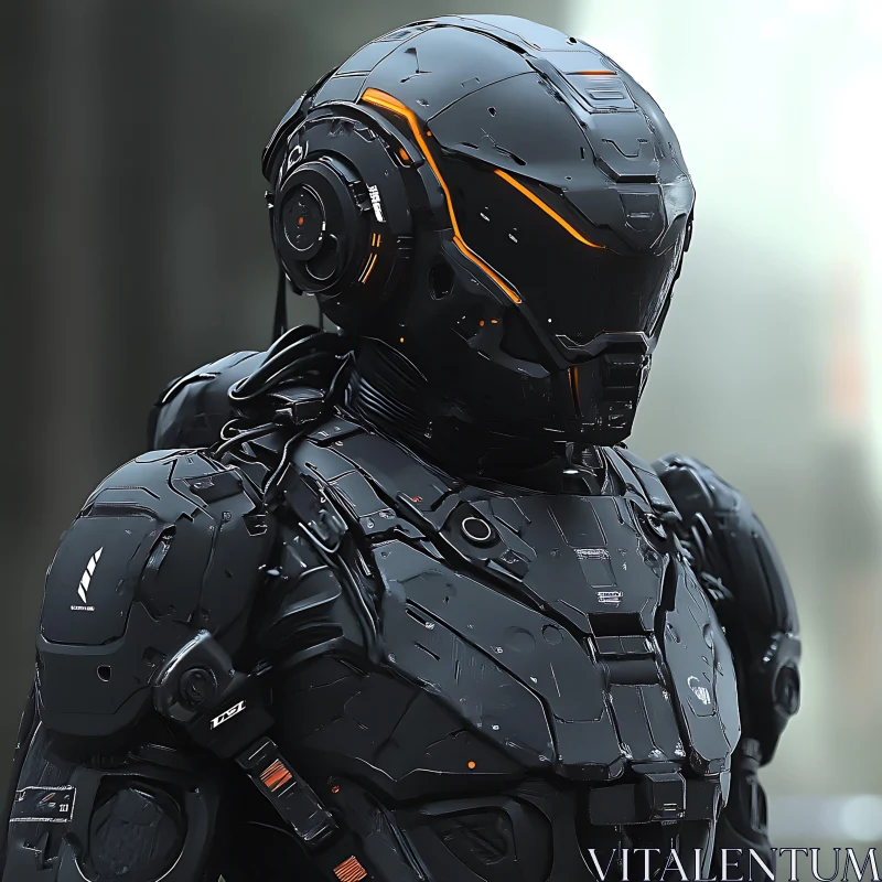 AI ART Futuristic Cyborg with Sleek Black Armor