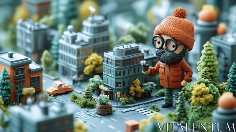 Charming Miniature City with Whimsical Character AI Image