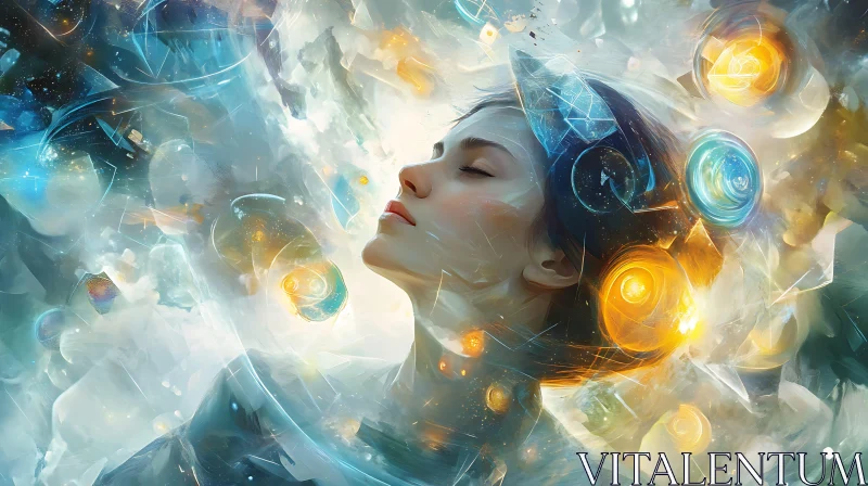 Ethereal Woman in Surreal Cosmic Landscape AI Image