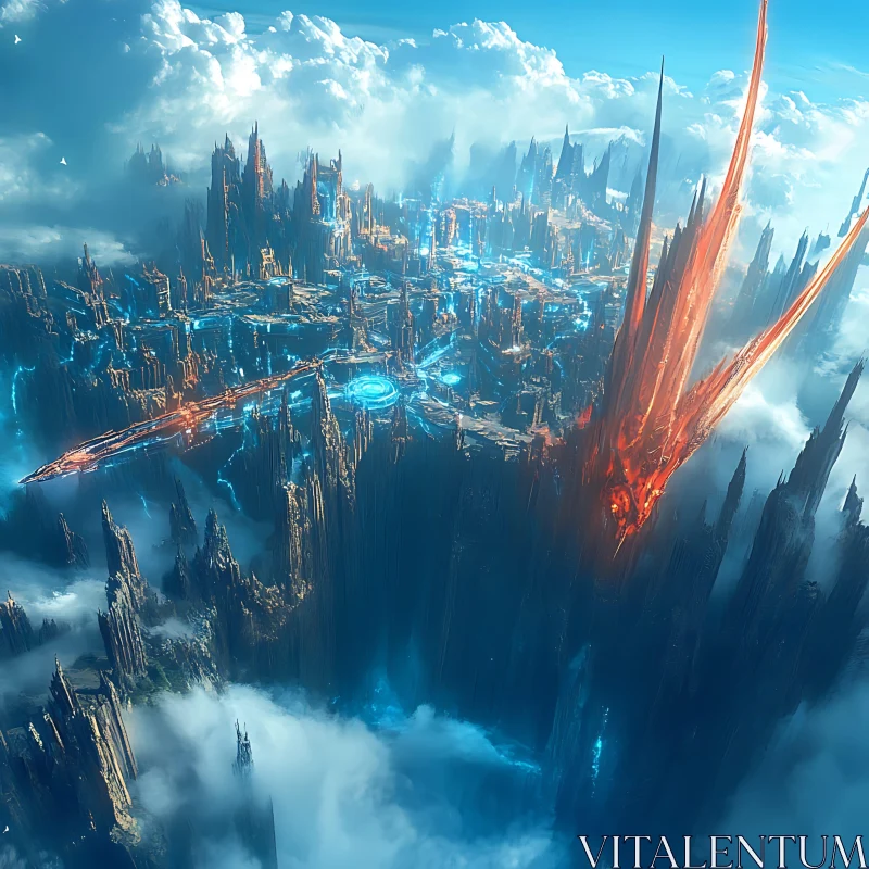 Celestial Futuristic City in Clouds AI Image