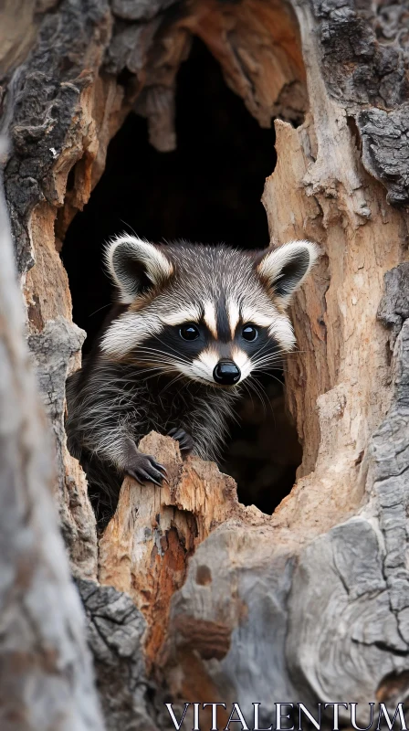 Raccoon Peering from a Tree AI Image