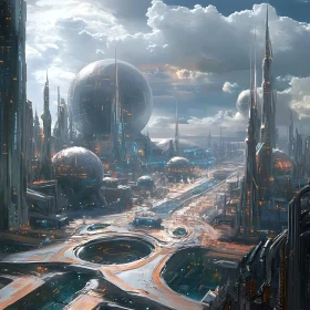 Sci-Fi Urban Skyline with High-Tech Design