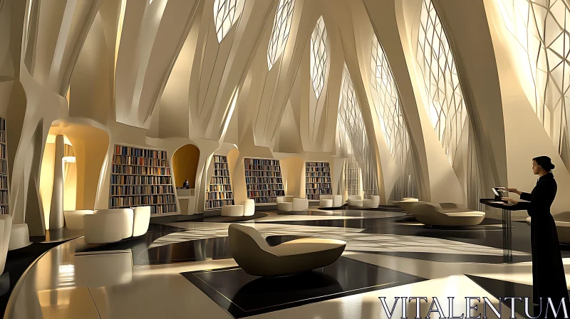 Sophisticated Library Architecture with Natural Light AI Image