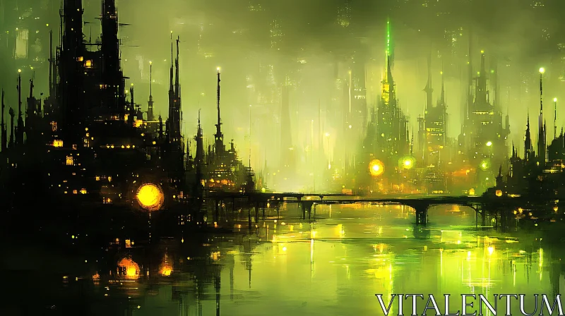 Neon-Illuminated Futuristic City at Night AI Image