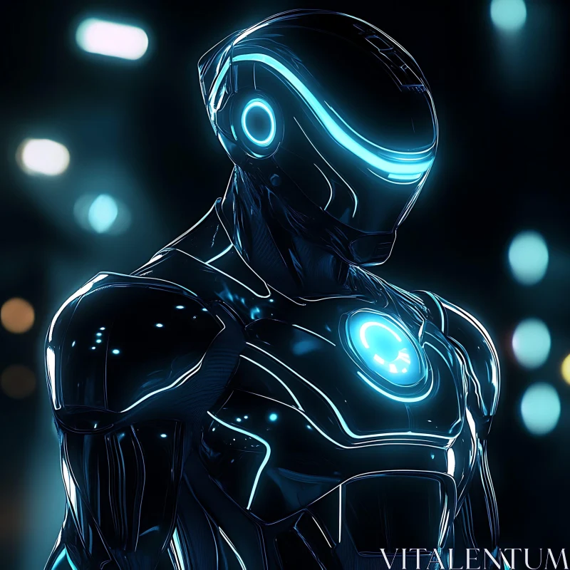 AI ART High-Tech Cyborg with Radiant Blue Light