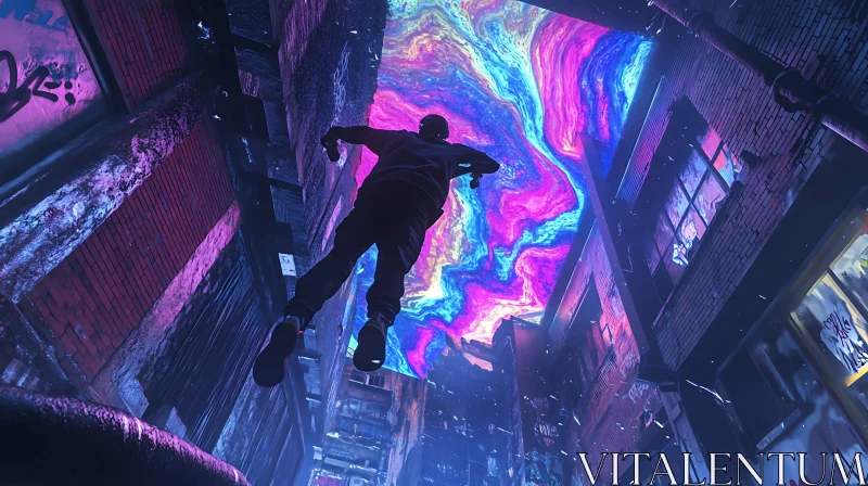 AI ART Urban Jump Under Neon Sky