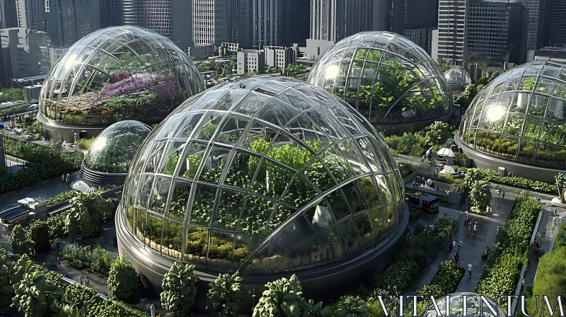 Sustainable Urban Greenhouse Domes AI Image