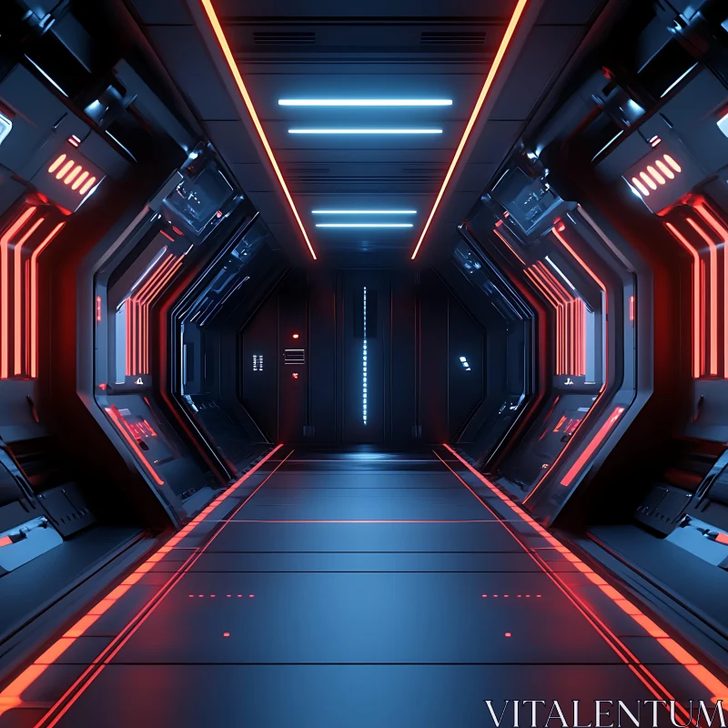 Sleek Sci-Fi Corridor with Advanced Technology AI Image