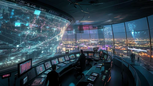 Advanced Technology Control Room Overlooking Airport