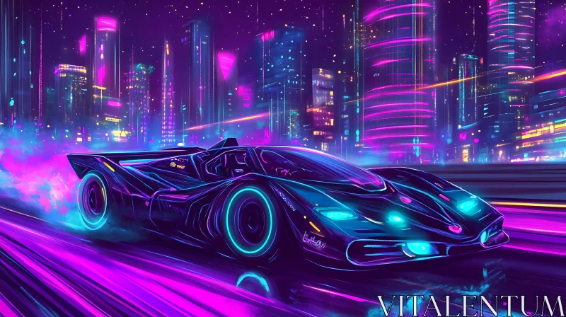 Cyberpunk Neon Car Racing Through a Vibrant City AI Image