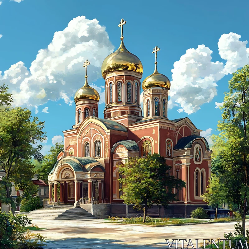 Magnificent Red Brick Church with Ornate Architecture AI Image