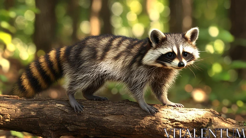 Raccoon on a Log in the Woods AI Image