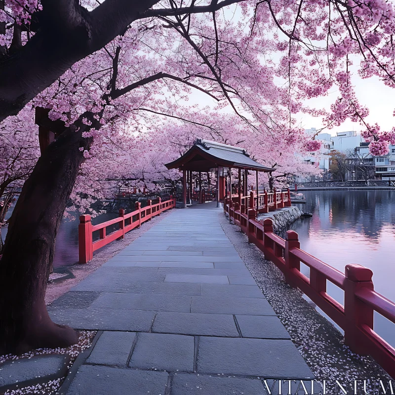 Serene Pagoda Amidst Cherry Blossoms AI Image