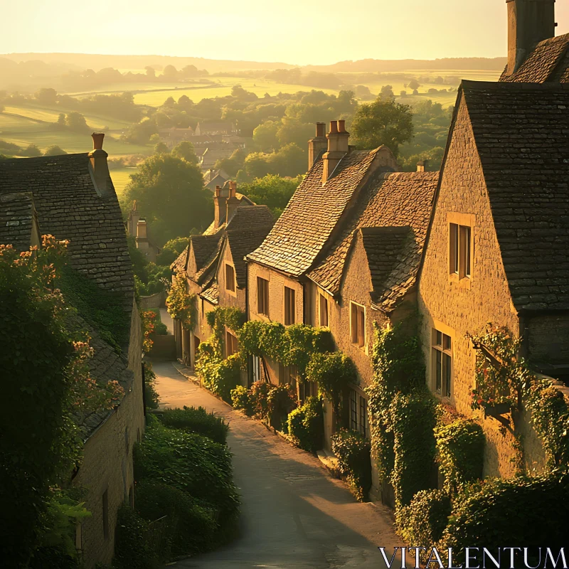 Tranquil Countryside Village at Sunset AI Image