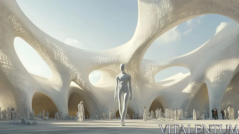 Modern Organic Structure with Minimalist Figures AI Image