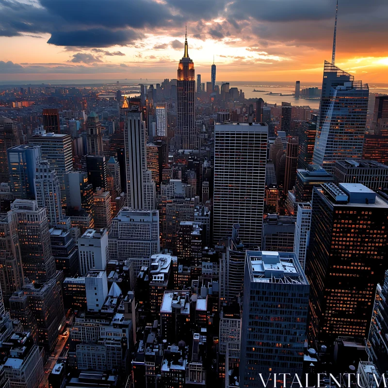 Majestic Urban Skyline During Sunset AI Image