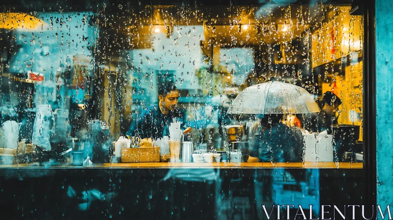 Rainy Cafe Window View AI Image