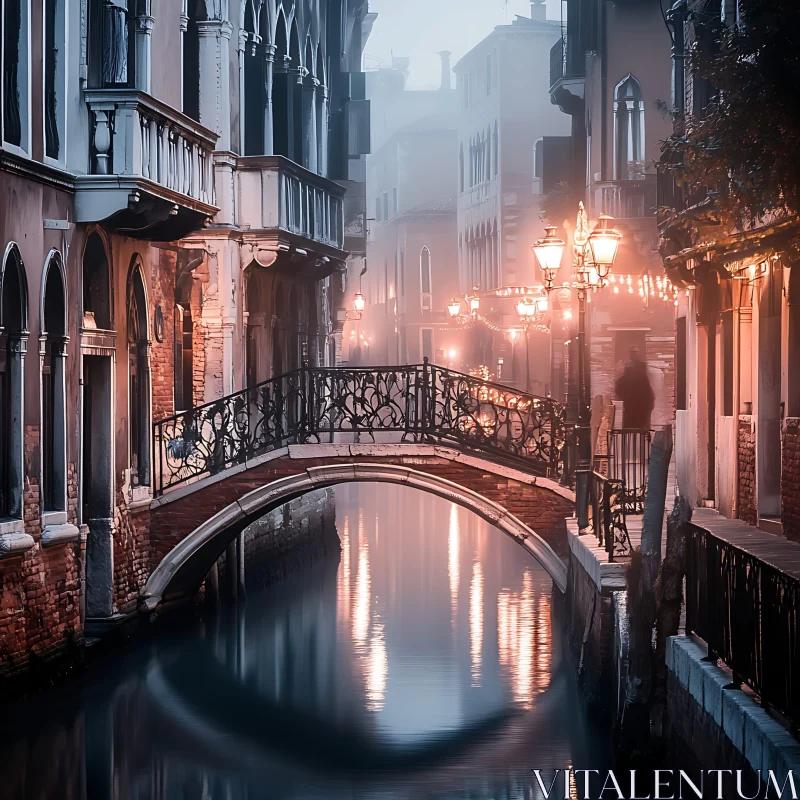 AI ART Foggy Night Architecture over a Canal