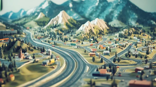 Mountain Town Miniature with Highways