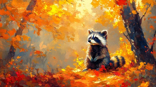 Serene Woodland Scene with Raccoon