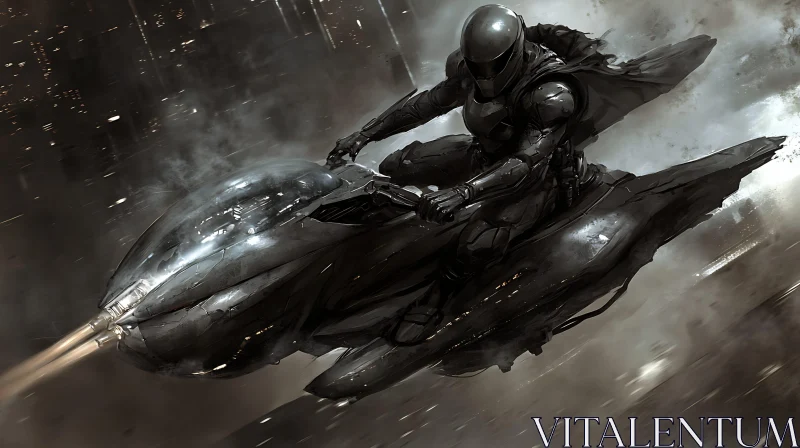 Cyber Knight on High-Tech Bike AI Image