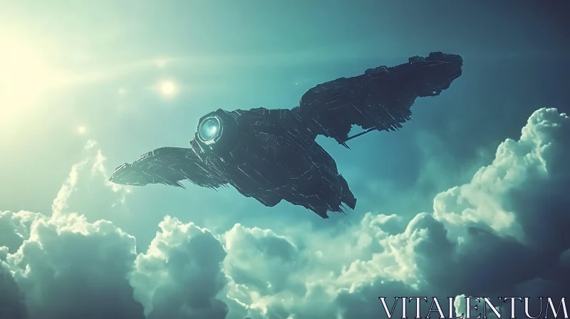 AI ART Colossal Spaceship Gliding Through Celestial Clouds