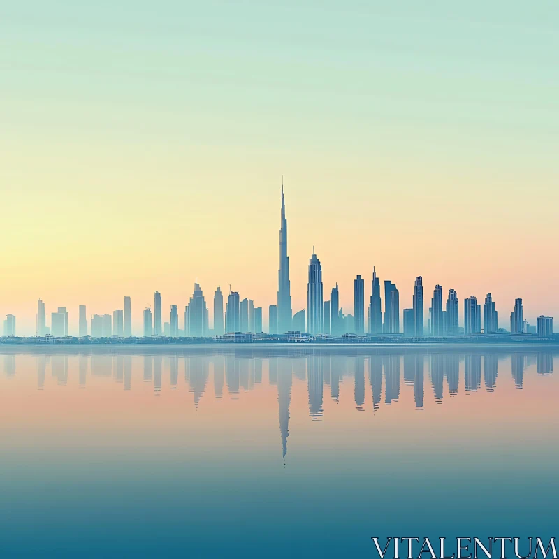 Pastel-Hued Reflections of Urban Skyline at Dawn AI Image