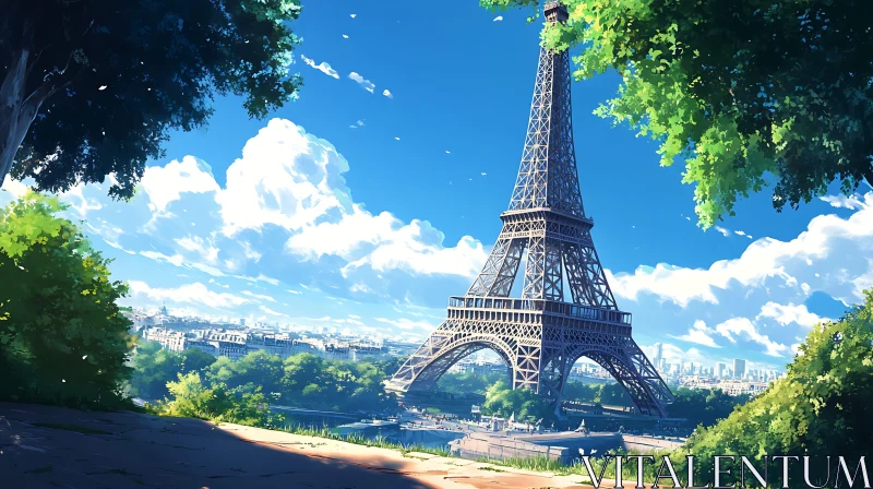 Eiffel Tower in Parisian Landscape AI Image