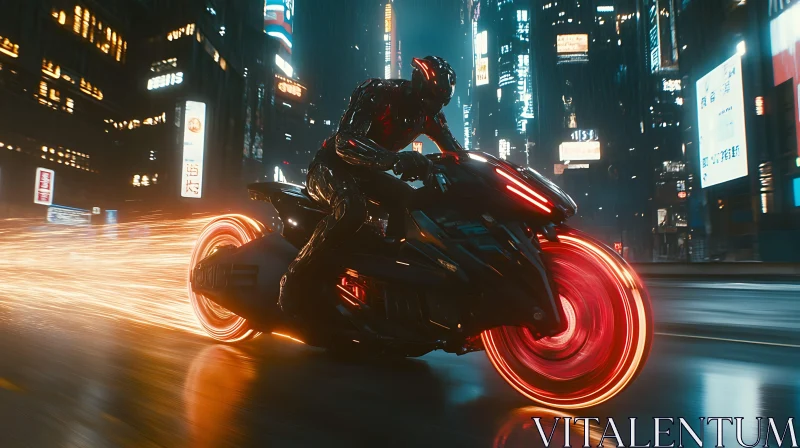 Cyberpunk Motorcycle in Neon Night City AI Image