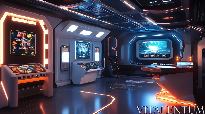 High-tech Sci-Fi Room with Neon Lights AI Image