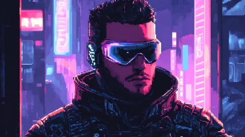 Futuristic Urban Character with Neon Cityscape