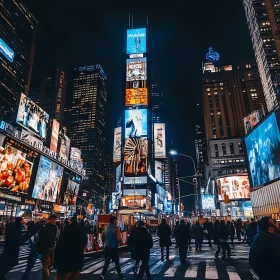 City Center at Night with Skyscrapers and Billboards