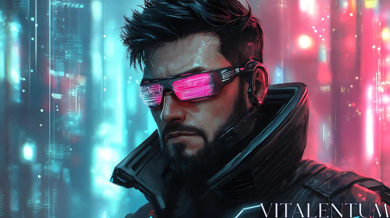 Futuristic Cyberpunk Man with Neon Glasses AI Image