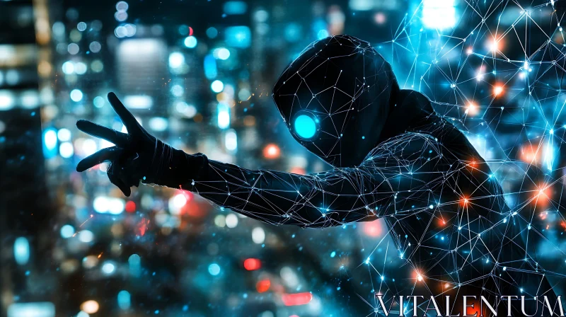 AI ART Cyber Figure in Neon Lit City