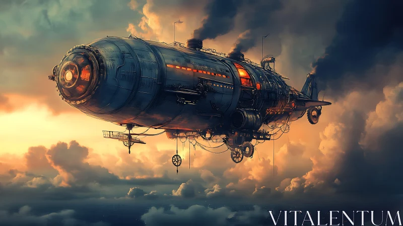 Majestic Steampunk Airship in Dramatic Sky AI Image