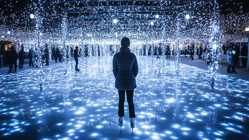 Suspended Lights Installation with Glowing Floor