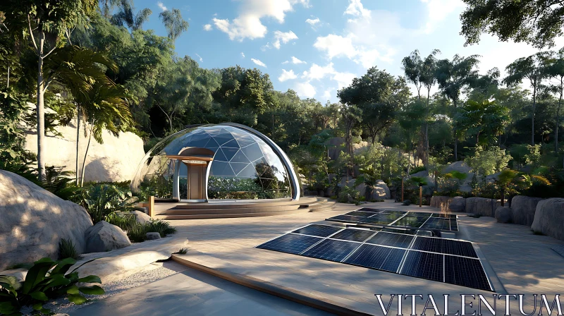 Futuristic Dome and Solar Panels in Nature AI Image