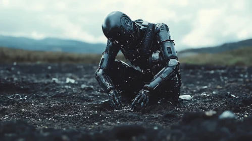 Contemplative Robot Amidst Natural Landscape