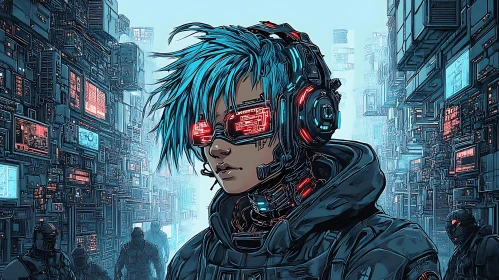 Futuristic Cyberpunk Hero amid Technological Wonders