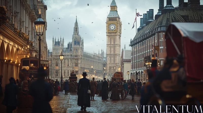 Historic Victorian London with Iconic Clock Tower AI Image