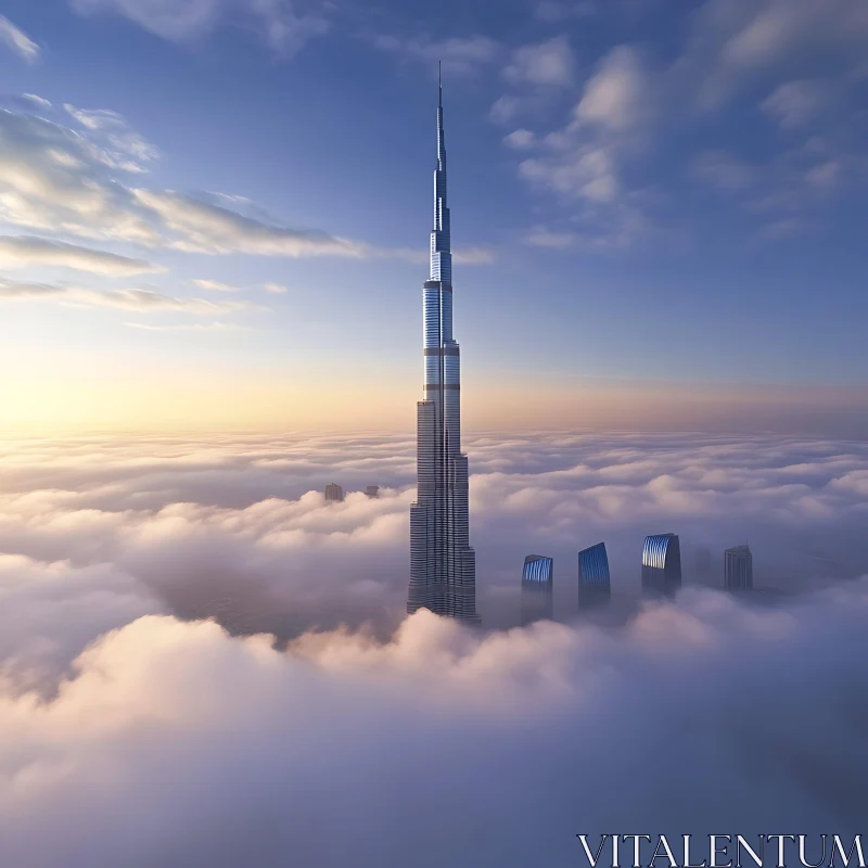 AI ART Skyscraper Breaking the Clouds at Dawn