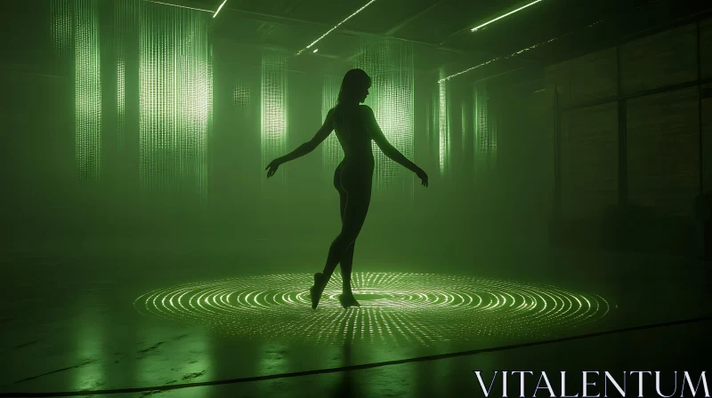 Mystical Figure in Green Illumination AI Image