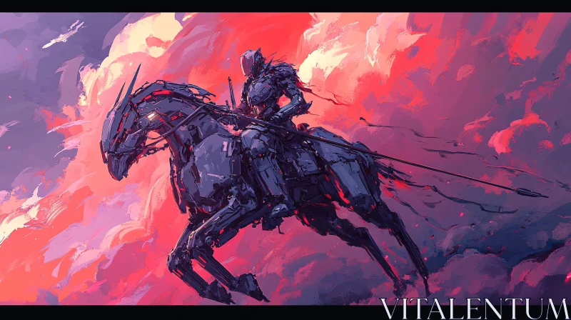 Futuristic Knight on Mechanical Steed AI Image