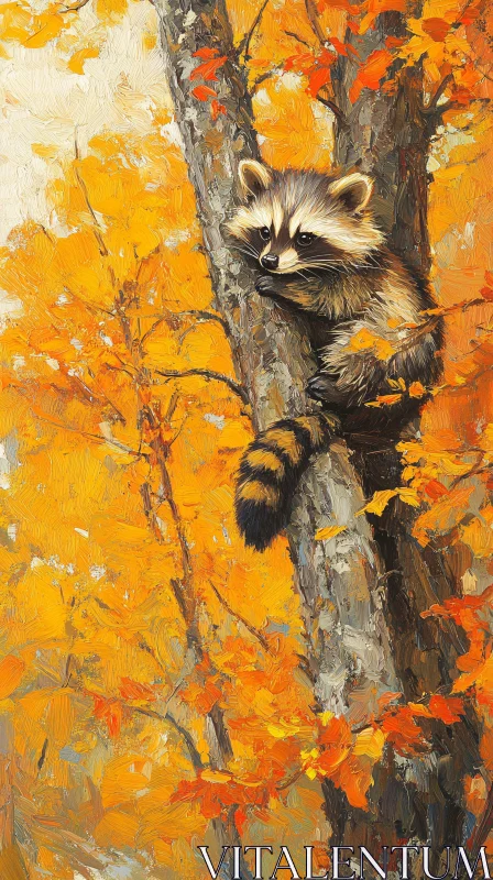 Raccoon Amidst Autumn Leaves AI Image