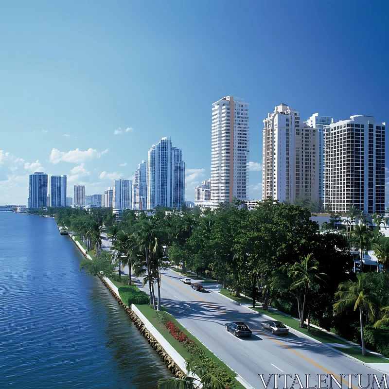 Urban Oasis: High-Rises by the Waterfront AI Image