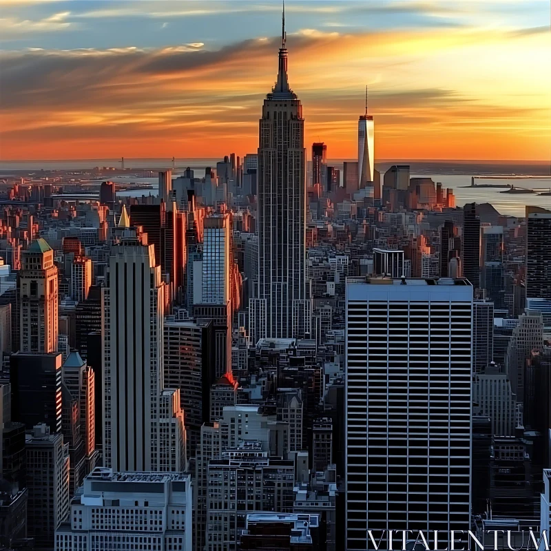 New York City Sunset Skyline AI Image