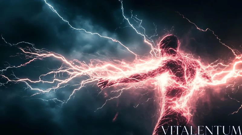 Electrifying Human Silhouette in Stormy Backdrop AI Image