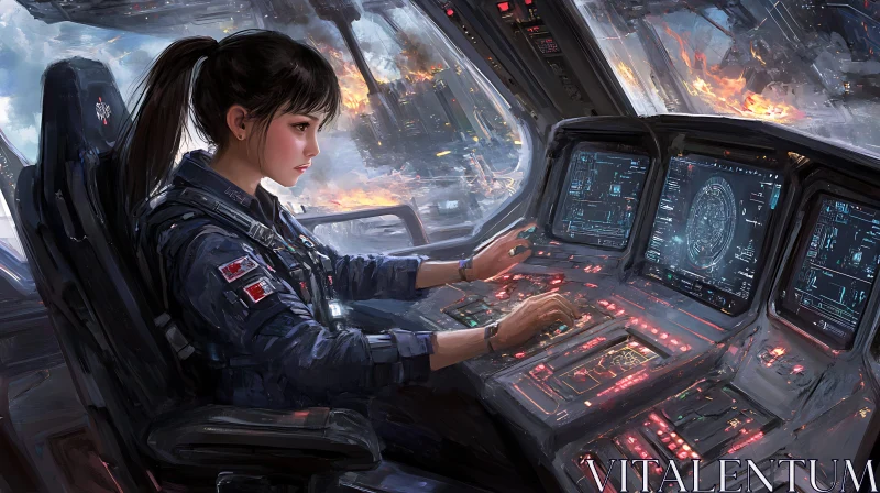 AI ART Young Woman Piloting High-Tech Spacecraft