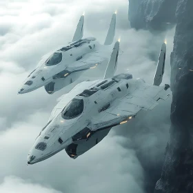 Aerial View of Sleek Futuristic Spaceships