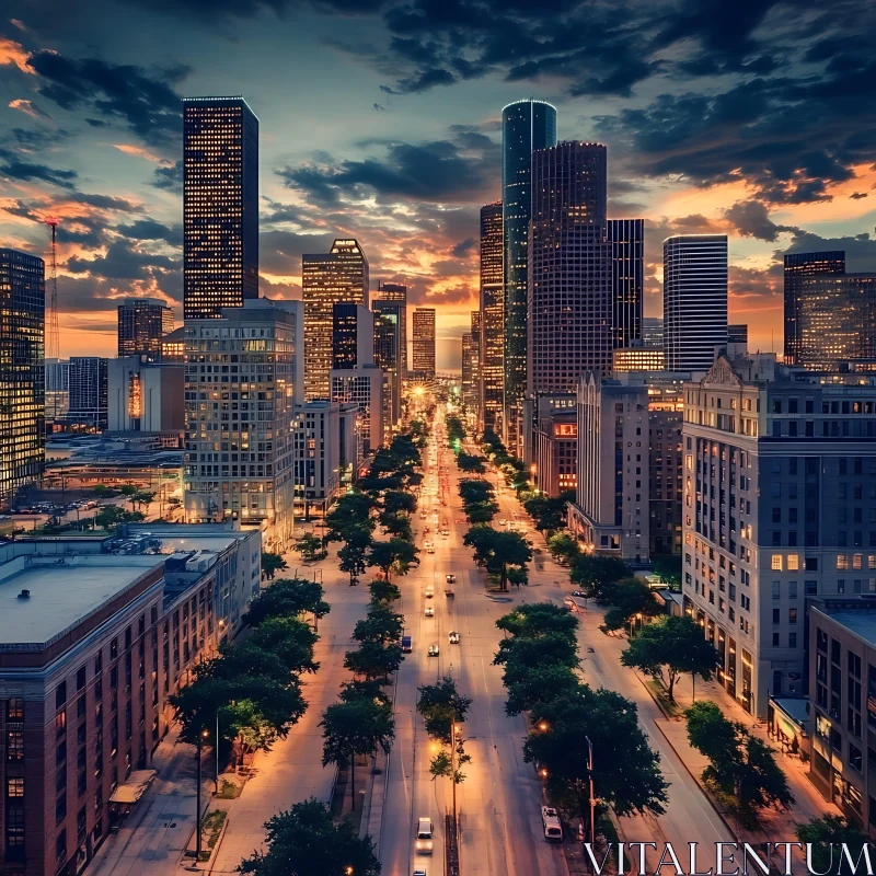 AI ART Urban Skyline at Sunset